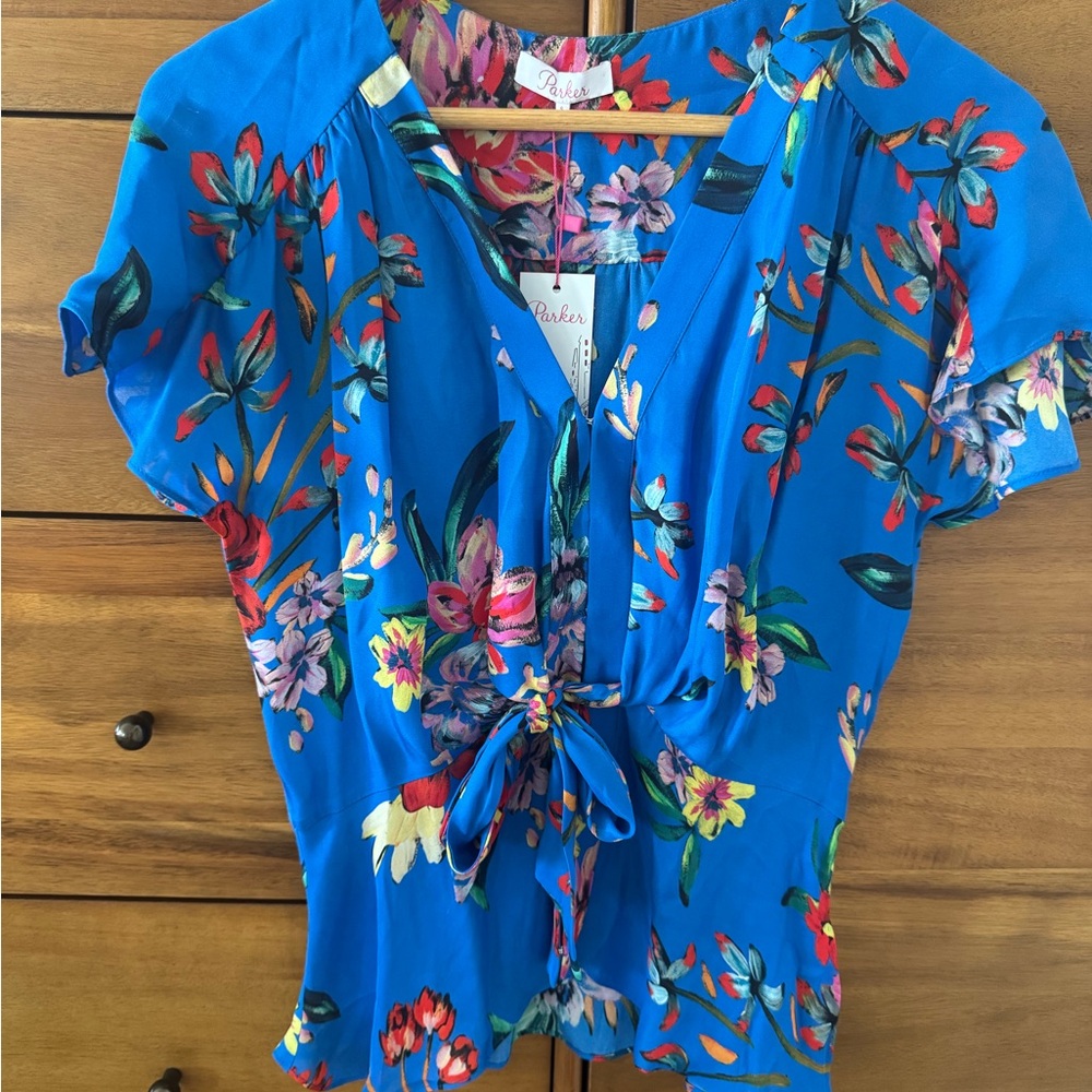 Parker Women's Blue Floral Top NWT